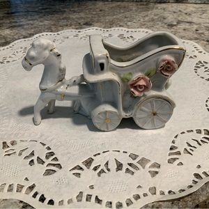 Charm Japan Ceramic Horse & Carriage Trinket planter antique